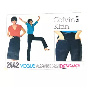 CALVIN KLEIN Vintage Vogue 2442 Pattern UNCUT 1980s Jeans Skirt Sz 10 - Picture 1 of 10