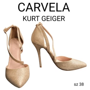 Formal Sparkly Gold Pointy Toe Strappy High Heels Shoes by Carvela - Picture 1 of 11