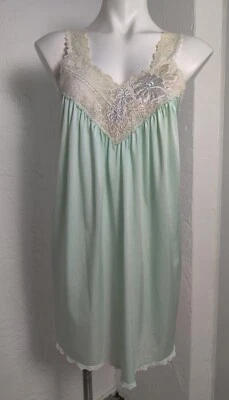 Vintage Icy Mint Shadowline Lingerie Babydoll Nightie Nylon Lace Peignoir Small - Image 1 of 4
