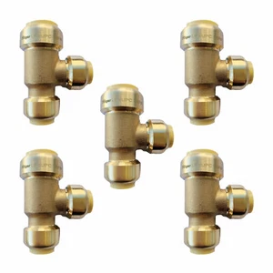 EFIELD 5 PCS 3/4"x1/2"x 1/2” Push Fit  Tee Brass Fitting. Lead Free - Picture 1 of 1