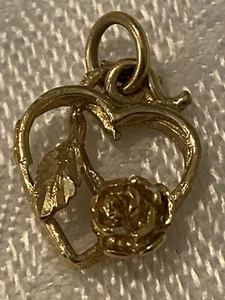 Vintage Gold Heart Gilded Floral Pendant 0.5” Victorian - Picture 1 of 3