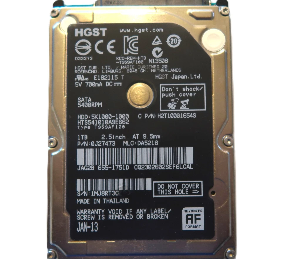 Hitachi HTS541010A9E662 0J27473 DA5218 Thailand 1000gb 2.5" Sata HDD JAN-13 - Image 1 of 2