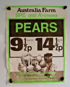 Póster Peras Vintage Años 70 Cocina Supermercado Tienda Verde Australia Estañado SPC - Imagen 1 de 7