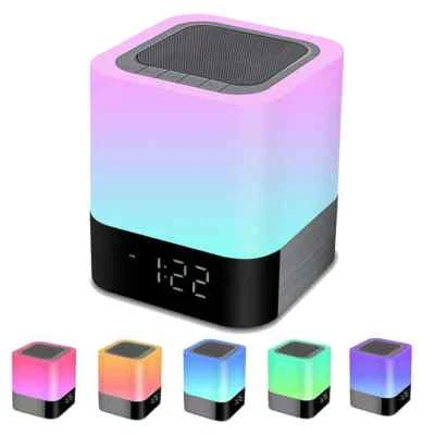Bedside Lamp with Alarm Clock Bluetooth Speaker Night Light Bedroom Decor Gift - Image 1 of 4