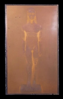 Antique Wood & Copper Printing Plate Block Press Apollo Statue MMOA Kouros Tenea - Image 1 of 4