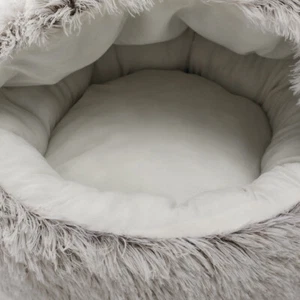 Pet Dog Cat Bed Round Plush Kitten House Warm Sleeping Nest Igloo Cave Beds Grey - Picture 1 of 33