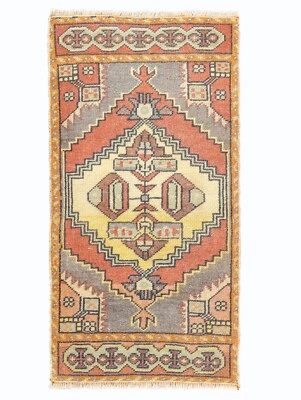 Turkish Oushak Rug 1.7x3.1 ft – Burnt Apricot & Taupe – Rustic Cottage Entry Mat - Image 1 of 4