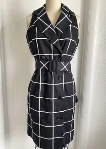 Abito CHADWICK'S lino taglia 4 piccolo con bottoni nero + bianco con cintura senza maniche - Foto 1 di 4