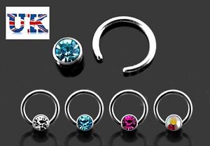 New Captive Bead Ring with gemstone 1mm x 7mm Tragus Labret Hoop UK Seller