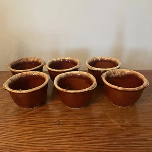 Vtg USA Hull Pottery Ceramic Brown Drip Glaze Ovenproof Set of 6 Dessert Cups - Picture 1 of 4