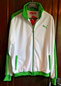 NWT NEW PUMA Vintage Sport Full Zip Track Jacket Mens Athletic WHITE & LIME MED - Picture 1 of 8