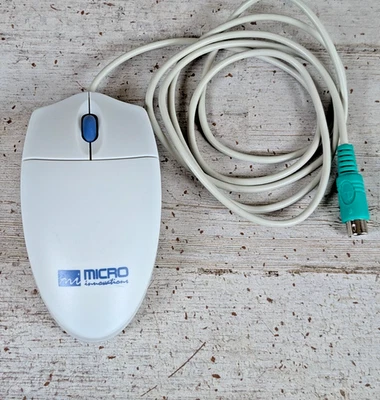 Vtg Micro Innovations 2-Button ps/2 Mouse Browser Mouse Model White Blue Works - Image 1 of 4