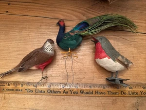 Vintage Cotton Clip On Birds Christmas Ornaments - Picture 1 of 11