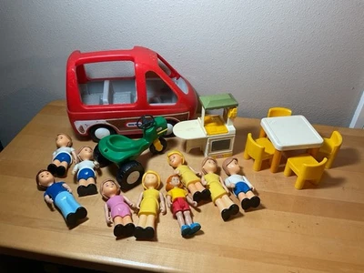 Lot Of Vintage Little Tikes Dollhouse VAN,  Figures, Table Chairs, Kitchen - Image 1 of 4