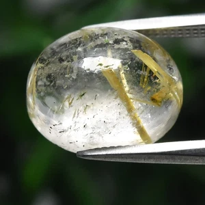 π 3.58ct Oval Cabochon Natural Golden Needles Rutile Quartz - Africa Gemstone - Picture 1 of 4
