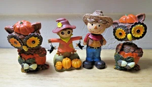 Scarecrow & Owl Bubble Head Decor Lot x4 Thanksgiving-Fall Holiday Figures AS-IS - Picture 1 of 6