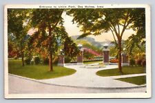 Des Moines Iowa IA Entrance to Union Park Old Vtg Postcard View 1920s 