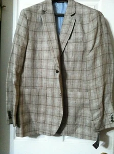 TASSO ELBA MENS NEW KHAKI 100%LINEN SPORT COAT JACKET BLAZER SIZE: XL(46-48) - Picture 1 of 6