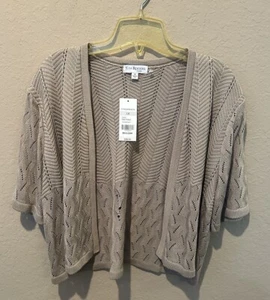 NWT Kim Rogers Curvy Sand Pebble Khaki Tan Sweater Shrug  Cropped Women’s 1X - Picture 1 of 4