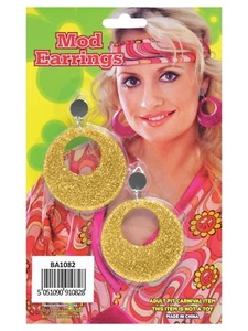Mod Mädchen Ohrringe 60er 70er Jahre Glitzer goldene Ohrringe Wirbel Kostüm cooler Schmuck - Bild 1 von 2