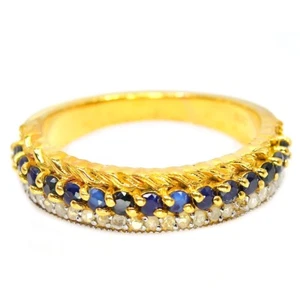 ANELLO ARGENTO 925 BICOLORE ZAFFIRO BLU TONDO GEMMA NATURALE MISURA 8 - Foto 1 di 10