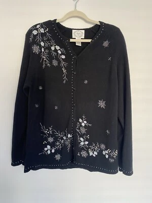Cárdigan Floral Bordado Negro Mediano Stitches in Time Foto 1 de 4