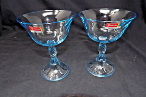 2 MWT Fostoria Maypole Blue 8oz Champagne Tall Sherbet Glasses 5 3/8”