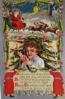 Christmas Postcard Three Santa Claus Saint Nicks Reindeer Conwell Series 2500  