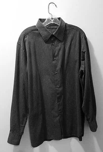 Perry Ellis Men's Dress Shirt Size XL Dark Gray Black Dotted Striped 100% Cotton - Picture 1 of 6