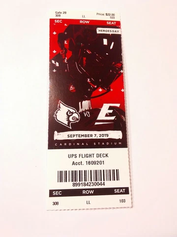 2019 Louisville Cardinals Eastern Kentucky Football Full Unused Ticket Stub Cover