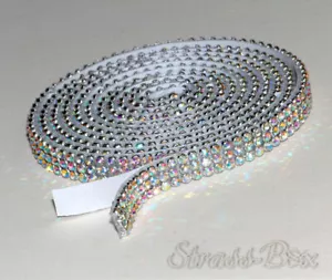 CRYSTAL AB Mesh Strassband SS6 SELBSTKLEBEND 7mm 3 Reihen Chaton Strasssteine - Picture 1 of 14
