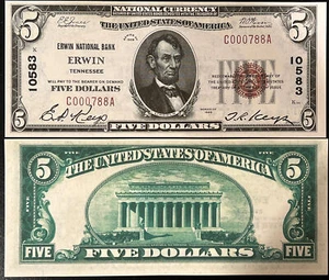 Reproduction Copy 1929 $5 Bill Erwin National Bank Erwin Tennessee See Below - Picture 1 of 6