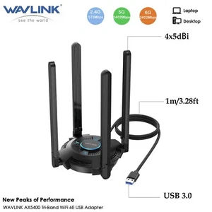 AX5400 Wifi 6e Usb 3.0 Gaming PC Tri-band 2 Gaming Wireless Wifi Adapter For PC - Picture 1 of 9