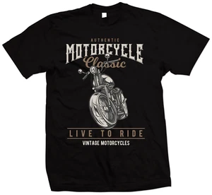 Classic Motorcycle Live To Ride T Shirt - Vintage Motorbike Shirt, Biker T Shirt - Picture 1 of 5