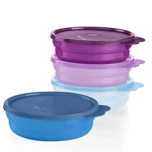 NEW Tupperware Imp Microwave reheatable Cereal Bowls Set 4 blue purple freeShipp - Picture 1 of 1