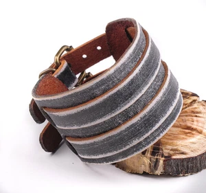 BL03 Gray Cool Double Band Leather Bracelet Bangle Wristband Cuff Mens - Picture 1 of 12