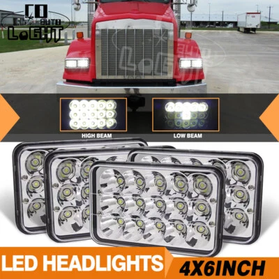 4PCS For Western Star 4900 Semi Truck 4x6" LED Headlights Hi-Lo Beam H4656/4651 - Image 1 of 4