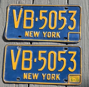 Juego de pares de matrículas vintage de Nueva York 1966-1973 YOM DMV transparente VB 5053 - Imagen 1 de 2