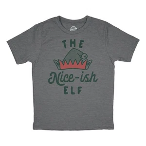 Youth The Nice Ish Elf T Shirt Funny Good Behavior Xmas Elves Joke Tee for Kids - Picture 1 of 8
