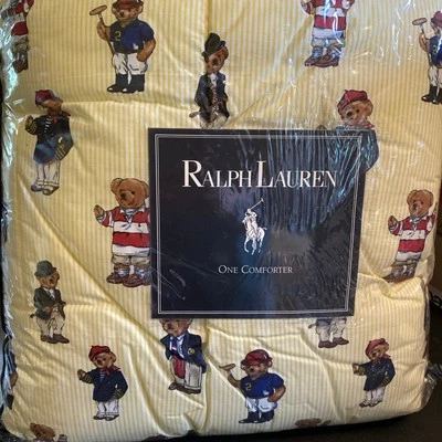 Ralph Lauren Yellow Stripe Twin Comforter and Bed Ruffle - Image 1 of 2
