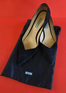 Prada Suede Kitten Heel Pumps Size 39.5 EU/9 US Color Navy Blue W/Dust Bag - Picture 1 of 19