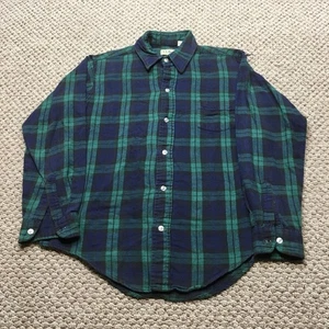 Vintage LL Bean Shirt Mens Medium Green Blue Plaid Flannel Made USA 90s Grunge - Picture 1 of 10