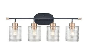 ML Lighting Renitta Vanity Light Fixture with Clear Ribbed Glass Shades 4 Light - Picture 1 of 4