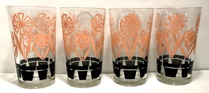 JUEGO DE 4 (U 8) VASOS DE BEBER MACETA ROSA Y NEGRA MEDIADOS DE SIGLO - Imagen 1 de 4