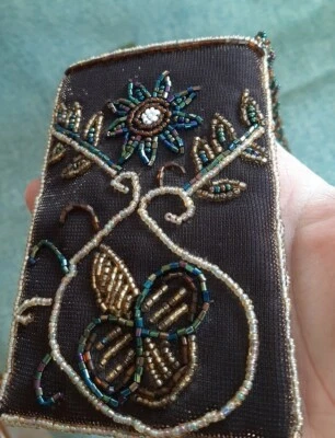 Bolso Bandolera De Colección Con Cuentas Bolso de Mano Flor/Mariposa Azul, Verde, Dorado, Tostado, Marrón Foto 1 de 4