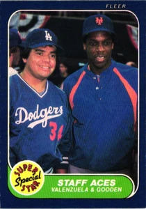 1986 Fleer - Dwight Gooden, Fernando Valenzuela - Staff Aces - #641 - Picture 1 of 2
