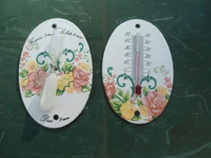 THERMOMETRE + SABLIER EMAILLES Floral EMAIL VERITABLE NEUF FABRIQUE EN FRANCE - Picture 1 of 1