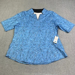 Jofit 1/2 Sleeve Anchor Collar Top 2XL Blue Floral Performance Stretch Ne NWT - Picture 1 of 12