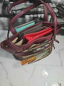 Gianni Bernini Wine Purple Organizer Double Handle Shoulder Bag 14x9x4" - Picture 1 of 8