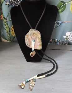 Vintage Navajo Bolo Halskette Krawatte, Native Abalone Hag Steine Türkis Koralle - Bild 1 von 12
